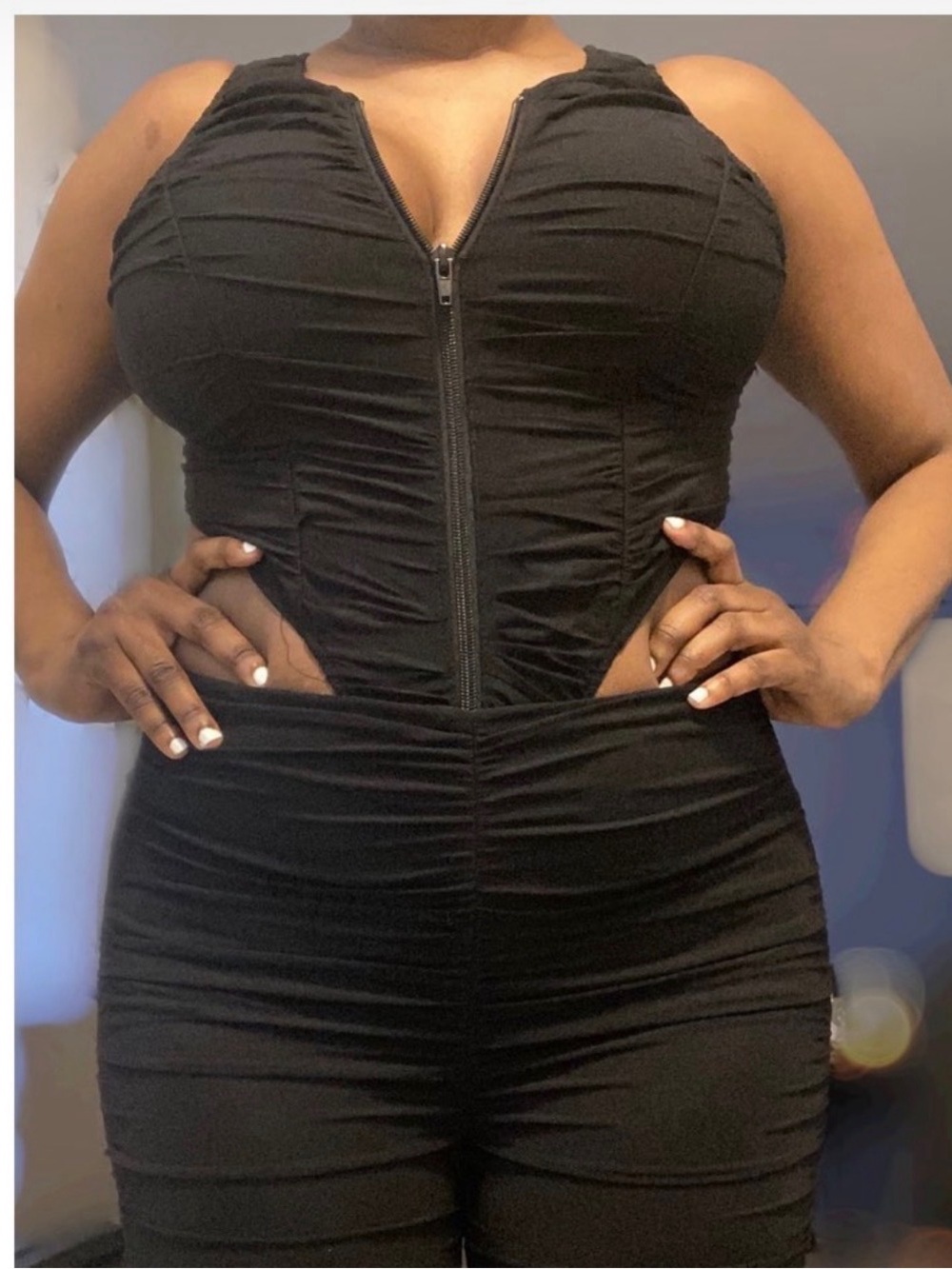 Women’s Black Ruched Two-Piece Jumpsuit Set